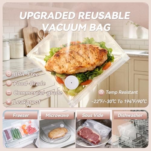 Vixino Compact Vacuum Sealer for Food (Vacuum Sealer Machine + 30 Reusable Vacuum Bags) Powerful Handheld Vacuum Sealer Machine, Extend Freshness up to 10X Longer, Portable & Cordless - Thumbnail 3