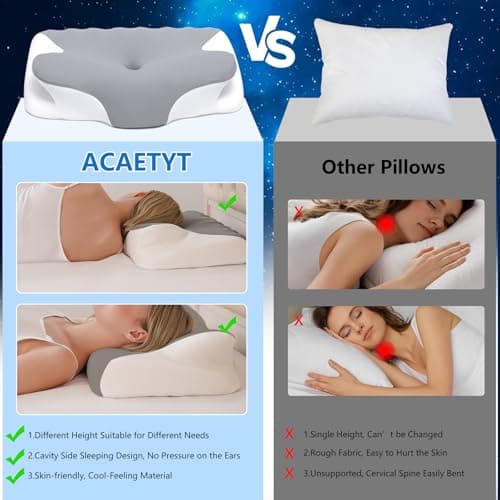 Cervical Neck Pillow for Neck Pain Relief, Ergonomic Contour Orthopedic Cooling Odorless Memory Foam Pillow, High-Density Slow Rebound, Support Side Back Stomach Sleepers with Washable Pillowcase - Thumbnail 5