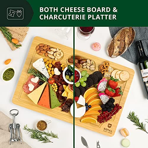 ROYAL CRAFT WOOD Bamboo Cutting Board with Juice Groove - Kitchen Chopping Board for Meat Cheese and Vegetables, Heavy Duty Serving Tray - Thumbnail 5