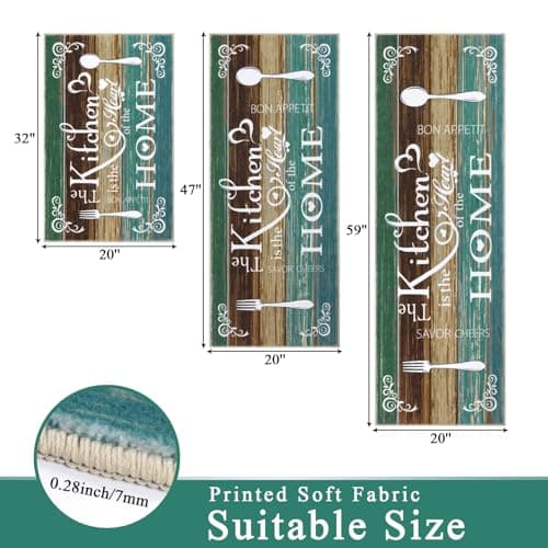 Vaukki Boho Kitchen Rug Sets 3 Pieces, Washable Kitchen Mats for Floor, Non Slip Soft Kitchen Area Rug Floor Mat for Kitchen, Laundry Room and Hallway (Teal, 20''x32''+20''x47''+20''x59'') - Thumbnail 2