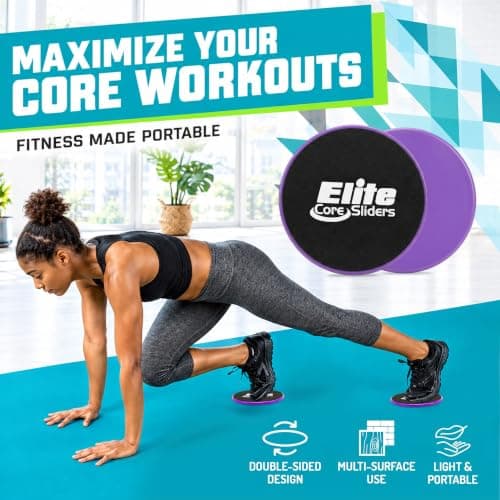Elite Sportz Core Sliders For Working Out | Dual Sided Home Core Workout Equipment For Carpet & Hardwood Floors | Gliders for Exercising - Travel Workout Equipment For Athlete - Fitness Sliders - Thumbnail 2
