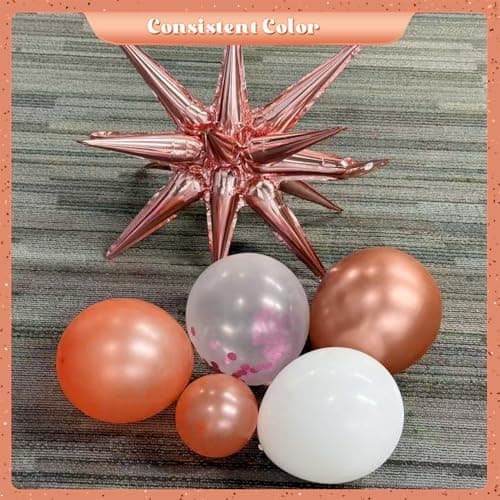 Rose Gold Balloon Garland Kit, 140Pcs Pearl Metallic Pink and White Confetti Balloons With Stars for Birthday Mothers Day Birdal Shower Wedding Graduation Party Decorations - Thumbnail 6