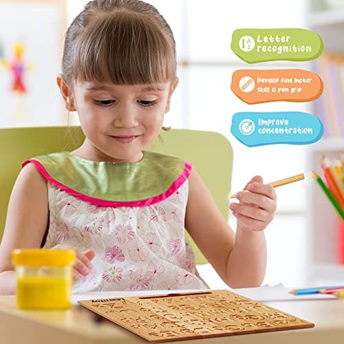 LearnToy Montessori Wooden Alphabet Tracing Board - Educational Toy for Kids - Fine Motor Skills Development - Double-Sided Writing Practice - Ideal Gift for Preschool 3-5 Years Old. - Thumbnail 3