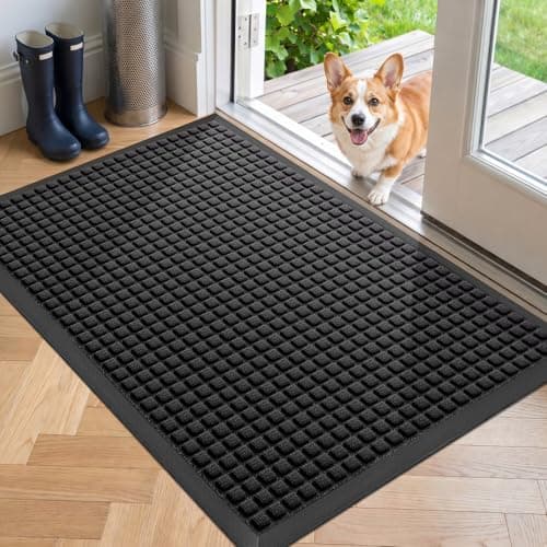 WELDUN Front Door Mat Outside Entrance, Heavy Duty Waterproof Doormat for Indoor/Outdoor, Dirt Trapper with Non-Slip Rubber Backing, Low Profile Easy Clean, Stain & Fade Resistant 29.5"x17", Black