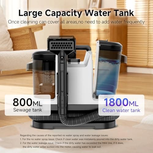 Vaconly Portable Carpet & Upholstery Cleaner Machine, Handheld Spot Cleaner with Dual Brush, 18KPa Suction, Large Removable Tank for Couch, Car, Stairs, Rugs & Pet Stains,White - Thumbnail 6