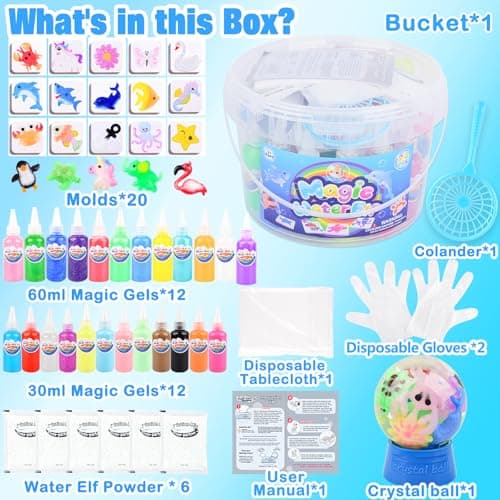 Magic Water Elf Toy Kit for Kids – Aqua Fairy Water Gel Kit with 24 Colors Magic Gel & 20 Molds, DIY Squishy Maker Craft Set, Create Your Own Water Pets, Sensory Play Gift for Boys Girls Ages 3+ - Thumbnail 5