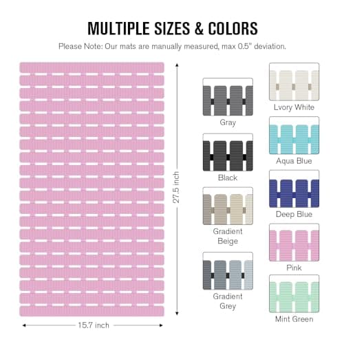 MBOSS Bath Tub Shower Mat Non Slip Bathtub Mats for Bathroom Shower Floor Mat Bath Mats for Shower Tub Anti Slip Shower Mat with Drain Hole and Large Suction Cups (Pink, 27.5 X 15.7 Inch) - Thumbnail 2