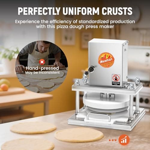 Newhai Commercial Pizza Dough Press Machine 8.6” Electric Dough Roller Sheeter Pastry Pizza Bread Press Forming Processor with 400 Pcs Parchment Papers for Bakery Home Restaurant Use - Thumbnail 4