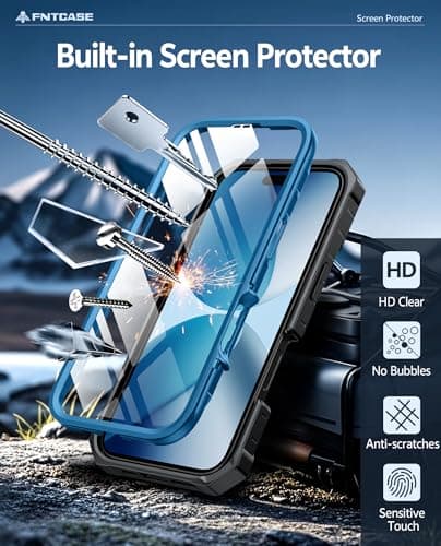 FNTCASE for iPhone 17 Phone Case: Military Grade Drop Proof Protection Mobile Cover with Kickstand | Matte Textured Rugged Shockproof TPU | Protective Sturdy Phone Case - 6.3 inch Blue - Thumbnail 4