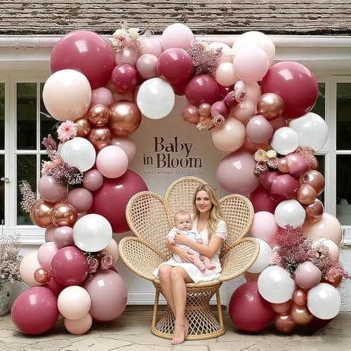 Dusty Rose Pink Balloon Garland Double Stuffed Dark Pink Mauve Pearl White Latex Balloons Blush Cream Balloon Arch Kit for Birthday Bridal Baby Shower Wedding Mother's Day Party Decorations - Thumbnail 6