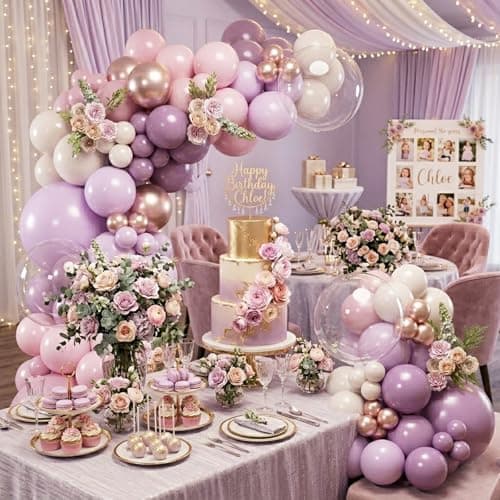 NUTTYBASH Dusty Purple Balloon Garland Arch Kit 126Pcs Light Pink Lavender Purple and Sand White Balloons for Birthday Baby Shower Bridal Shower Wedding Party Decorations - Thumbnail 6