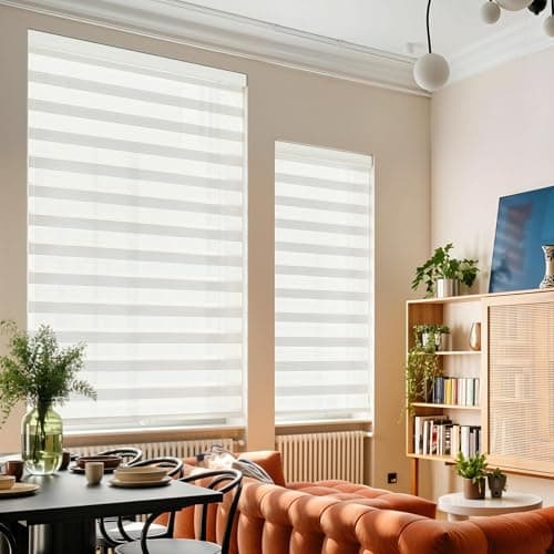 GHV Cordless Zebra Blinds for Windows Free-Stop Shades Light Filtering Dual Layer Light Control for Day and Night (Beige, 35 in (W) x 64 in (H))