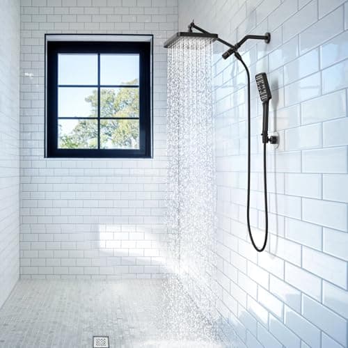 Rain Shower Head with Handheld Spray Combo Set, Adjustable 12" Rainfall Dual Shower Head, Double&Tandem Shower Head, Waterfall Showerhead Bathroom -Matte Black - Thumbnail 3