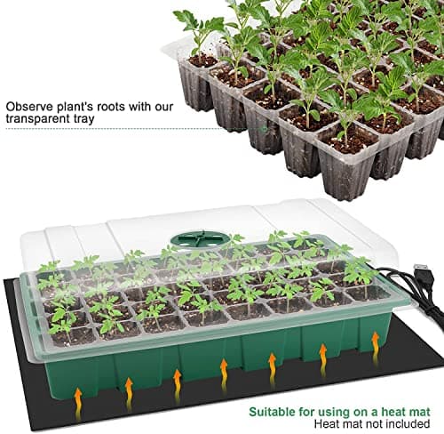 MIXC Seedling Trays Seed Starter Tray, 5-Pack Mini Propagator Plant Greenhouse Grow Kit with Humidity Vented Domes and Base for Seeds' Starting (40 Cells Per Tray, Total 200 Cells), Green - Thumbnail 3