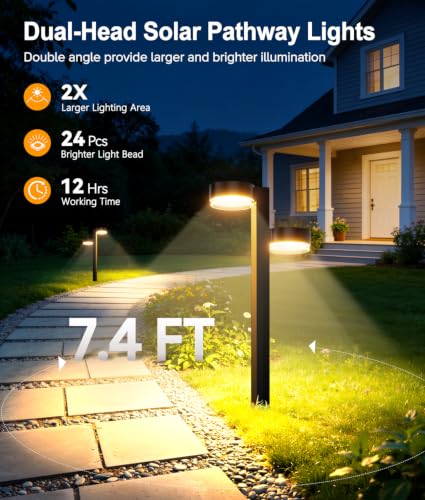 TuyLuxe Bright Solar Pathway Lights Outdoor, 6 Pack with 12 Head Garden Lights Solar Powered Path Lights Up to 15Hrs, Auto On/Off Waterproof Outdoor Solar Light for Yard Walkway Driveway Patio Lawn - Thumbnail 2