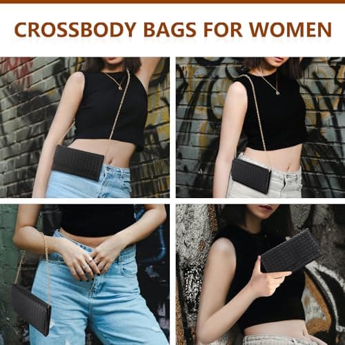 U+U Crossbody Bags for Women, Small Leather Bag with Removable Chain, Card Slots & Phone Pocket - Lightweight Purse Wallet (Black) - Thumbnail 2