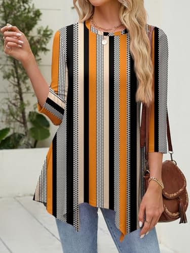 JUSTFASHIONNOW Women's Plus Size Tops 3/4 Sleeve Business Dressy Casual Tunic Tops to Wear with Leggings Maternity Shirts Loose Blouses M - Thumbnail 3
