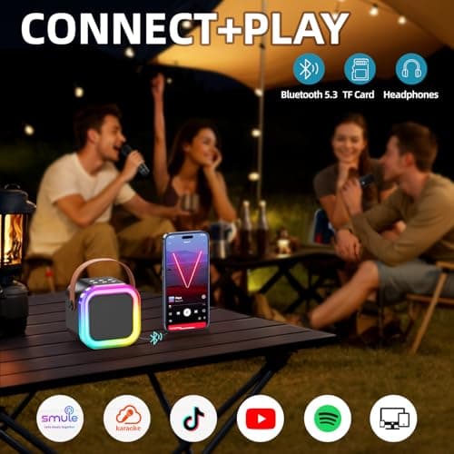 Kinglucky Mini Karaoke Machine for Kids, 2025 TOP Birthday Gifts Ideas for 3-12 Year Old Girls, Christmas Party Gifts Kids' Personal Video Players Accessories with 2 Wireless Microphones - Black - Thumbnail 6