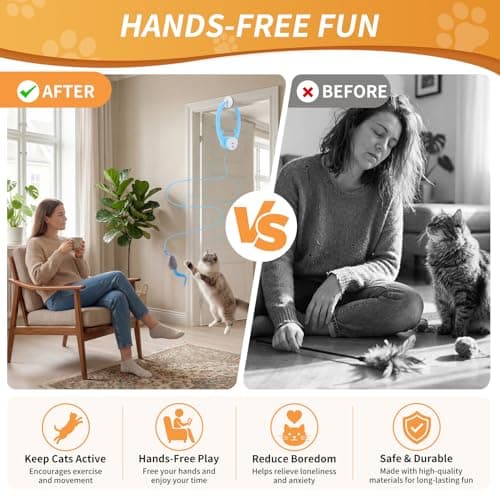 VOXGET Interactive Cat Mice Toys for Indoor Cats, Automatic Flying Feather Wand for Bored Kittens Adult Cats Self Play, Rechargeable Doorway Hanging Toy for Pets Chase Hunt Enrichment Exercise (Blue) - Thumbnail 3