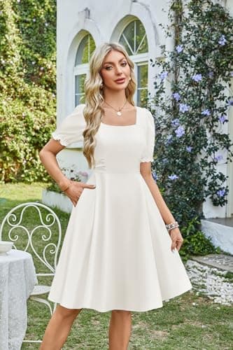 Belle Poque White Vintage 1950s Cocktail Party Dress 2026 Summer Square Neck Flowy Homecoming Graduation Dress XL - Thumbnail 2