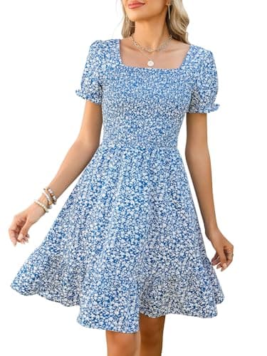 Lyrur Blue Floral Spring Dresses for Women 2026 Trendy Casual Aline Tiered Wedding Guest Boho Summer Dress (XL,7036 Blue Floral) - Image 1