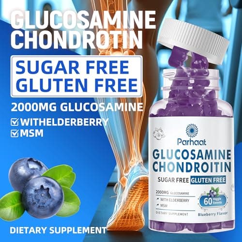Parhaat Glucosamine Chondroitin Gummies with MSM & Elderberry Extra Strength - Joint Support, Antioxidant Immune Support Supplement for Adults, Men & Women.Blueberry - Thumbnail 3