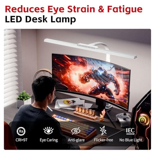 Desk Lamp with Clamp, LED Eye-Caring Clip on Desk Lights for Home Office, Tall Touch Control Dimmable Computer Light with Color Changing, 24W Brightest Architect Desktop Lamp for Screen, White - Thumbnail 2