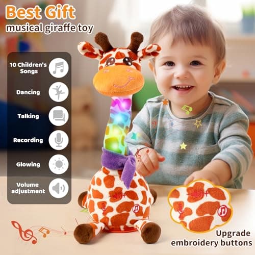 Dancing Talking Giraffe Toy for Baby Toddler, Dancing Giraffe Toy Singing Mimicking Recording Repeating What You Say with LED English Sing for Boys Girls Gift, 15 Second Recorde(Adjustable Volume) - Thumbnail 2