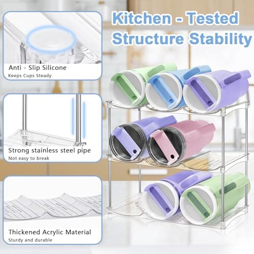 Water Bottle Organizer for Stanley 40oz Tumbler - Stackable Water Bottle Holder and Tumbler Organizer for Cabinet Kitchen Organization and Storage for Stanley Cup Holder, Cup Organizer Rack, 3 Pack - Thumbnail 4