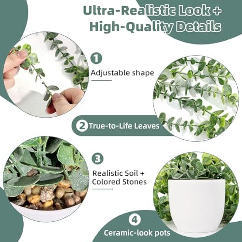 2 Pcs Fake Hanging Plants, Artificial Hanging Vines Plant, Faux Potted Eucalyptus Plants, Boho Home Decor for Indoor Outdoor, Wall Shelf Office Living Room Bedroom Bathroom Farmhouse Decorations - Thumbnail 4