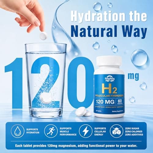 Hydrogen Water Tablets with 120MG Magnesium, H2 Molecular Hydrogen for Drinking Water, Rich in Antioxidants, Supports Cellular Health, Recovery, Immune & Brain Cognitive Function, 60 Tablets - Thumbnail 6