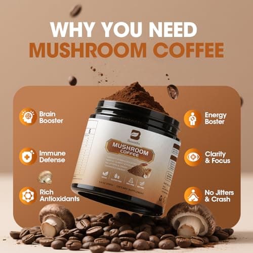 250g Mushroom Coffee - Lion's Mane Mushroom Instant Coffee Powder with Lions Mane, Reishi, Chaga, Cordyceps, Turkey Tail - Mushroom Alternative Coffe for Energy, Mental Clarity & Focus, Brain Booster - Thumbnail 4