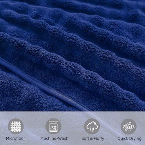 KBY Bath Towels Set of 2, Extra Large Bath Sheets 40X80 Inches,Quick Dry, Ultra Soft，Durable & Super Absorbent Oversized Bathroom Towel Sets for Adults, Gym, Spa, Pool & Hotel (Navy Blue) - Thumbnail 5