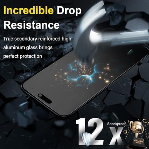 YWXTW 2 Pack for iPhone 16 Pro Max Matte Privacy Screen Protector 6.9 Inch + 1 Set Camera Lens Protector, Anti Spy Anti Glare 16 Pro Max Tempered Glass Film, Anti Fingerprint, Bubble Free - Thumbnail 5