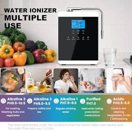 11 Titanium Plates Alkaline Water Ionizer Machine for Home, Alkaline Water Machine pH 3.5-10.5 Acid Water Purifier Water Generator Water Filter Up to -600mV ORP, 10000 Liters Per Filter, Auto-Cleaning - Thumbnail 3