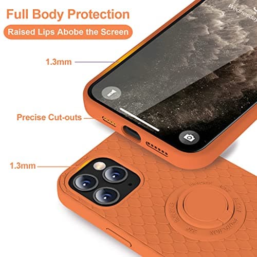 TISOOG Compatible with iPhone 12 Pro Max Case [Cute Dragon Scale Series] with Soft Anti-Scratch Microfiber Lining & Ring Kickstand, Liquid Silicone Full Body Protective Case - Bright Orange - Thumbnail 6