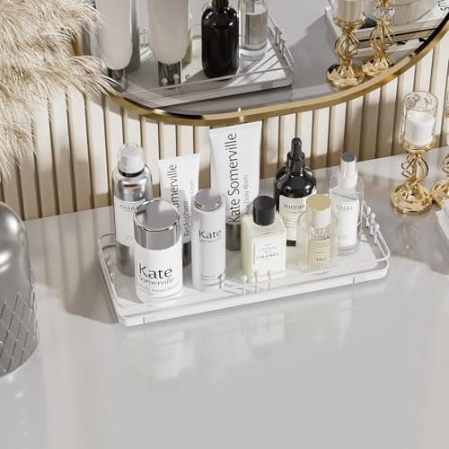 Pursura Bathroom Vanity Tray for Countertop Toiletries Perfume Makeup Soap Dispenser Toilet Tank, Kitchen Tray for Salt Spice, Decor Tray for Candle Nightstand Coffee 11.3”x 4.4” White - Thumbnail 3