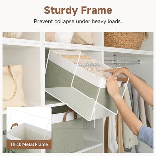 StorageWorks Storage Bins, Fabric Storage Bins for Shelves, Extra Large Storage Baskets with Metal Frame, Closet Baskets and Bins with Handles, Jumbo, Green and White, 2-Pack - Thumbnail 4