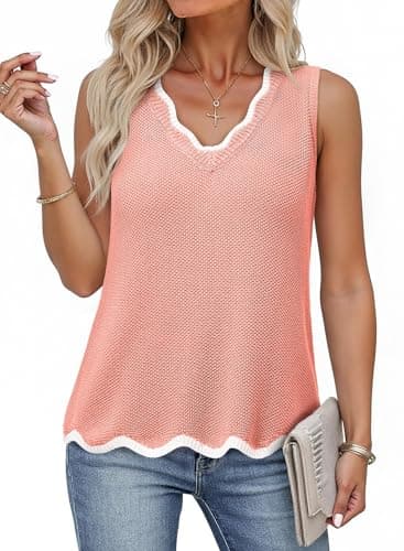 Dokotoo Sweater Vest Women Casual V Neck Sleeveless Shirts Womens Cute Loose Fit Knitted Tank Tops Fashion Color Block Ruffled Pullover Sweaters Pink X-Large - Image 1