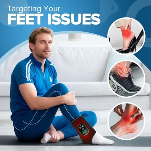 Cordless Foot and Ankle Massager for Pain Relief, FSA Eligible HSA,Rechargeable Foot Massager for Neuropathy Ankle Heating Pad Wrap with Massage for Circulation, 6Heat &3Vibration Levels&Timer (Black) - Thumbnail 3