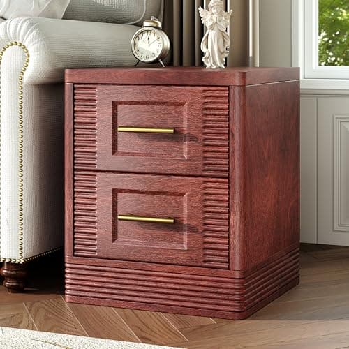 RECHHX Small Dresser for Bedroom, Farmhouse Nightstand with 2 Drawer for Narrow Spaces, Thermoformed Curved End Table for Bedroom, Living Room, Rustic Cherry