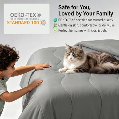 Cooling Comforter Queen, Cooling Blanket for Hot Sleepers & Night Sweats, Breathable Lightweight Comforter for Menopause & Summer, Dual Soft Cool-to-Touch, Oeko-TEX, Grey - Thumbnail 6