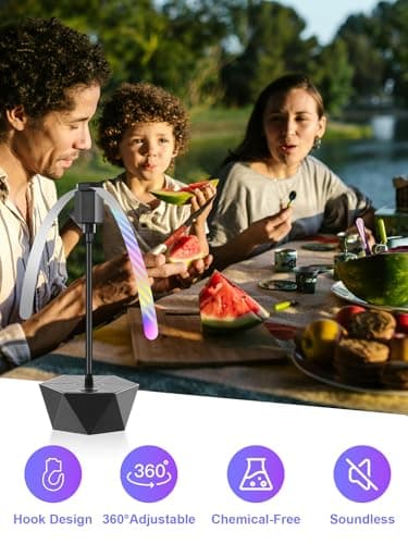 Fly Fans for Tables, Repellent Fans Keep Flies Away, Fly Spinner Table Top with Holographic Blades, Flies Deterrent for Picnic, Party, BBQ (Black, 4 Pack) - Thumbnail 2