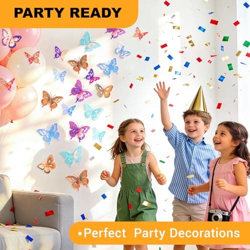 Glow in the Dark Holographic Butterfly Wall Decorations Luminous Color-Changing 3D Butterflies, Multi-Size & Multi-Color, Glowing Wall & Party Decor for Bedroom, Wedding, Garden, Event - Thumbnail 2