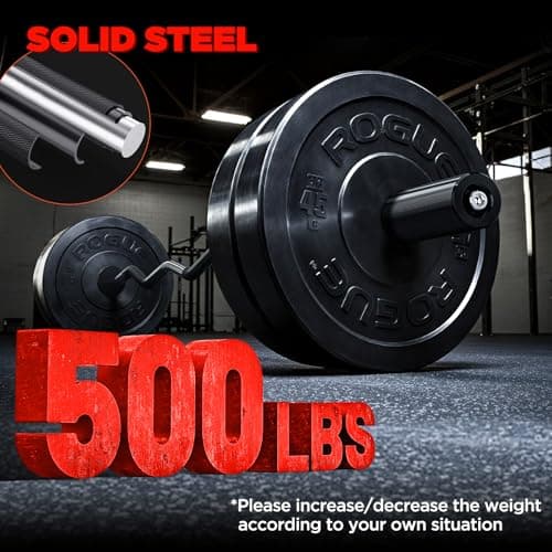 TEEMOO Olympic EZ Curl Barbell Bar, 47" Curl Bar with 2 Spring Collars, Curling bar for Weight Lifting, Squat, Hip Thrusts, Biceps, 500lb Weight Capacity, E-Coat Finish for 2 inch Weight Plates (Black) - Thumbnail 6