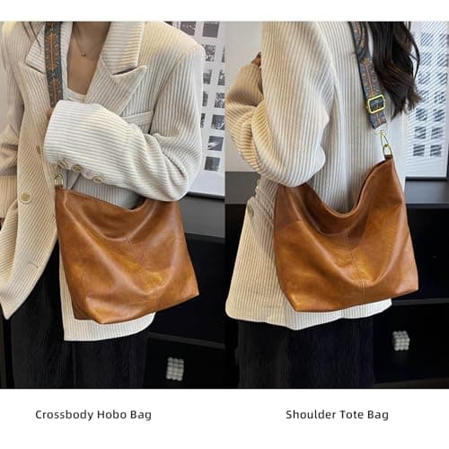 MaijjLyn Hobo Bags Vegan Leather Crossbody Bag Guitar Strap Shoulder Purses with Zipper Handbags for Women Work Vacation - Thumbnail 6