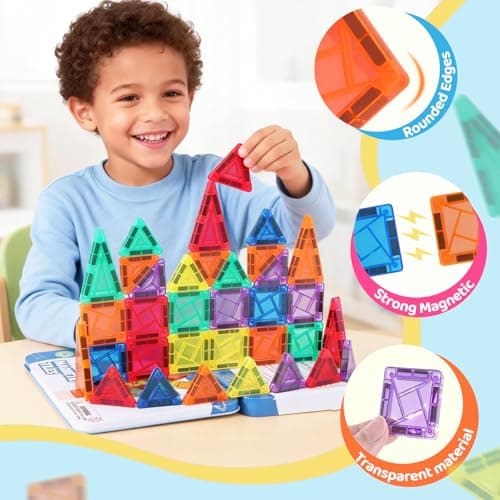 Pexykal Magnetic Tiles Mini Travel Set with Case - Portable Magnetic Blocks Building for On-the-Go Play, Montessori STEAM Educational Sensory Toddler Toys for Boys Girls Ages 3+ - Thumbnail 4