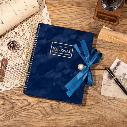 FLYING EAGLE 300 Pages Thick Spiral Notebook Journaling Notebooks Vintage Velvet Journal for Women Men A4 Lined Journals for Writing with Gift Box, 8.5 x 11in, Blue - Thumbnail 5