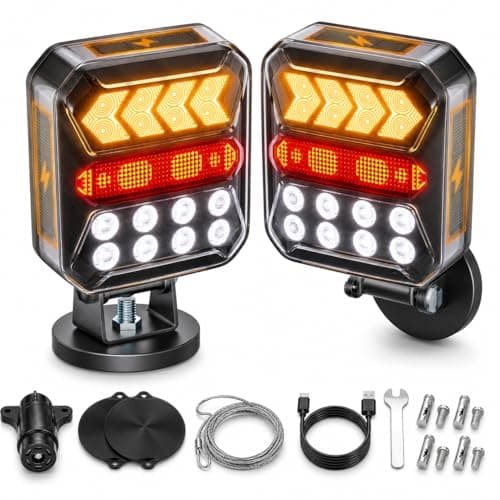 Solar Wireless Trailer Lights – Turn/Brake/Run/Stop/Alert Modes, IPX6 Waterproof, Magnetic LED with Reflectors & USB-C Fast Charging, Rechargeable Kit for Trucks, Boats, RV, Campers - Image 1