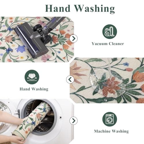 Ileading Kitchen Mat Sets 2 Piece,Plant Florals Rugs for Kitchen Floor,Stain Resistant Standing Mats with Non Slip Rubber Backing,Waterproof Runner Rugs for Laundry,Doormat,Entryway(Beige Florals) - Thumbnail 5